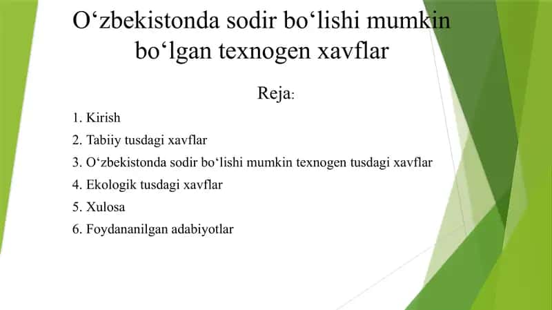 O‘zbekistonda sodir bo‘lishi mumkin bo‘lgan texnogen xavflar