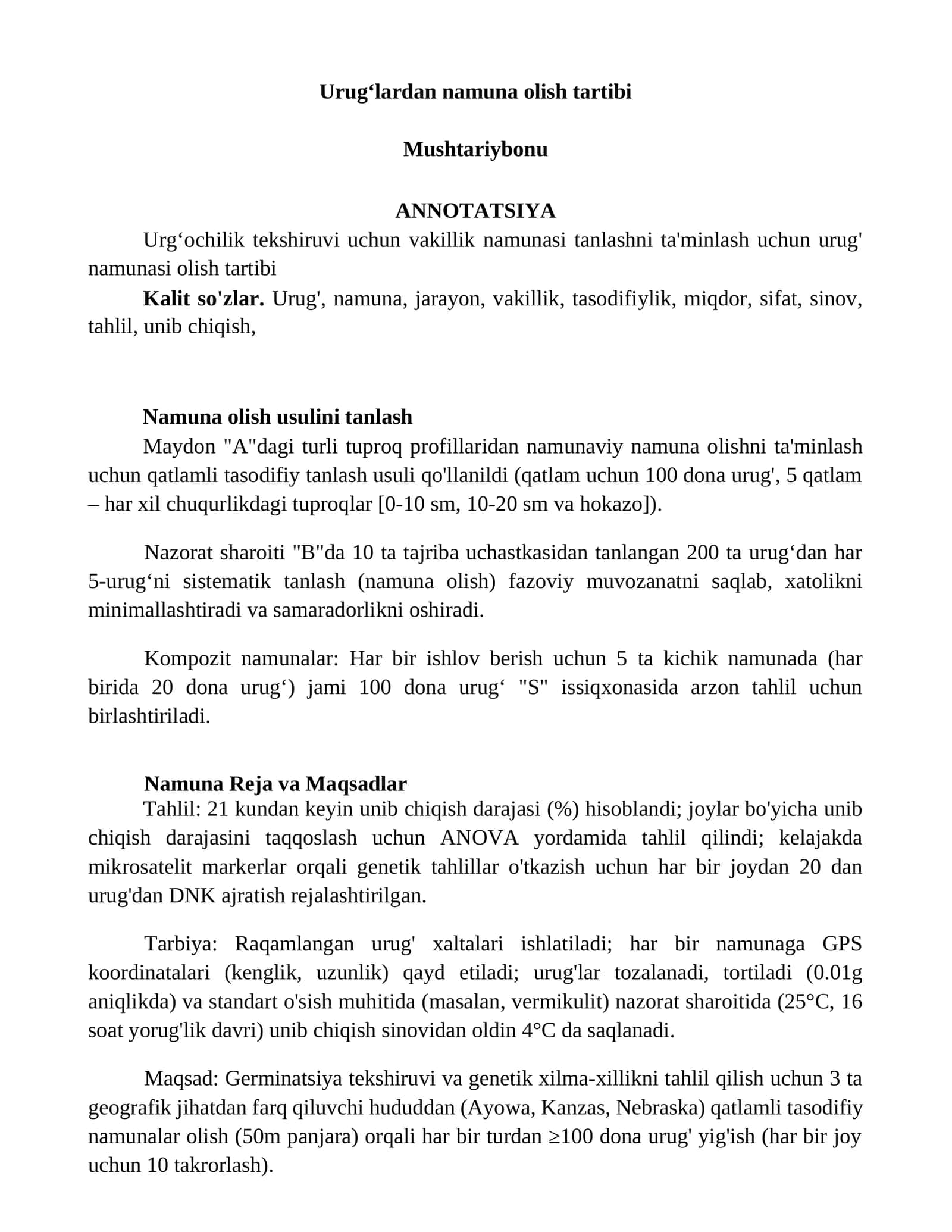 Urugʻlardan namuna olish tartibi