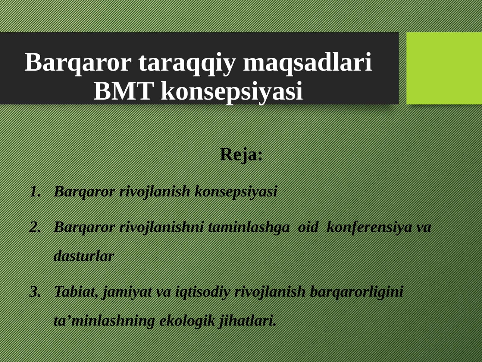 Barqaror taraqqiy maqsadlari BMT konsepsiyasi