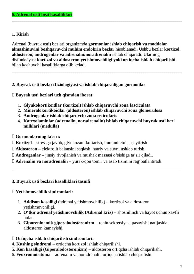 Adrenal usti bezi kasalliklari