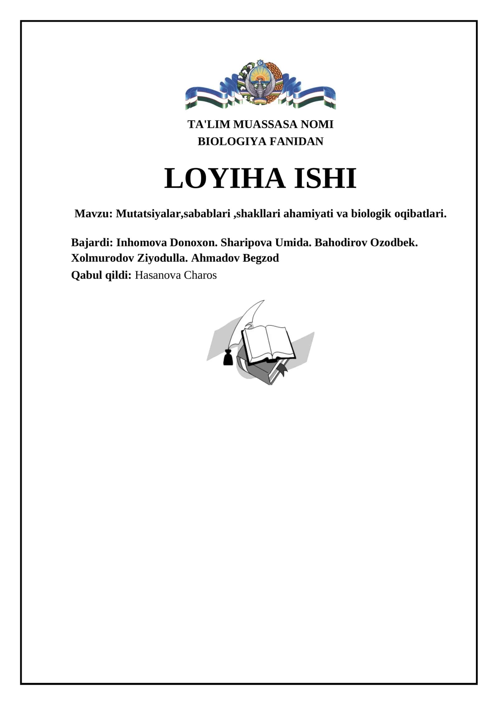 Mutatsiyalar,sabablari,shakllari ahamiyati va biologik oqibatlari