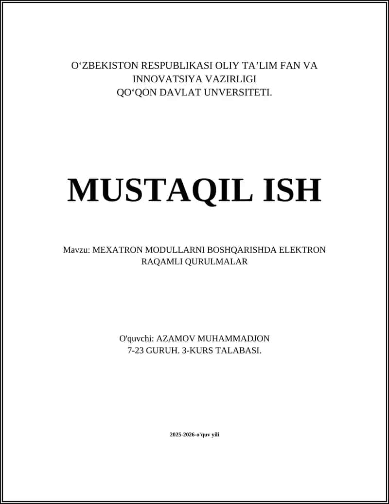 MEXATRON MODULLARNI BOSHQARISHDA ELEKTRON RAQAMLI QURULMALAR