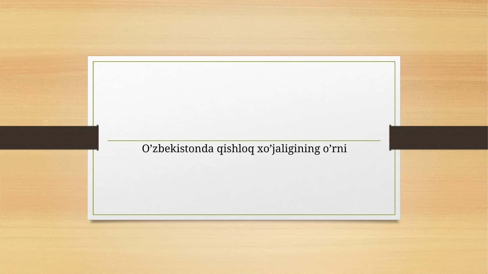 Qishloq xo'jaligining o'rni