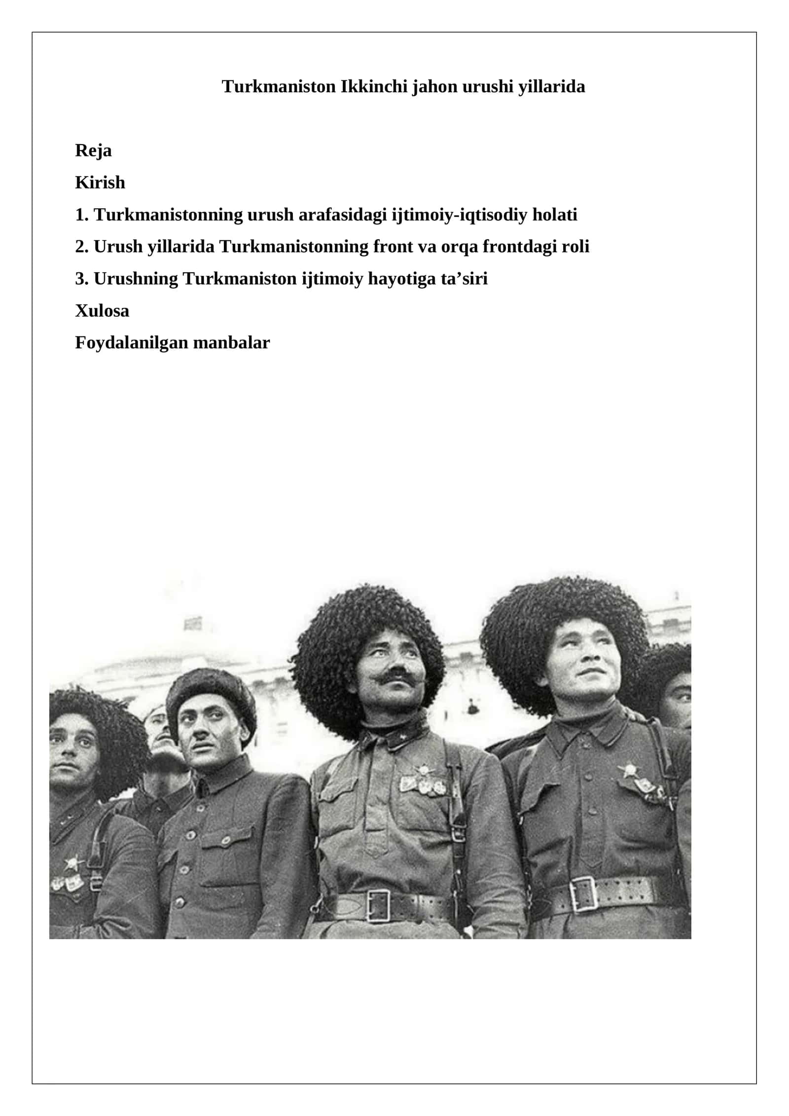 Turkmaniston Ikkinchi jahon urushi yillarida