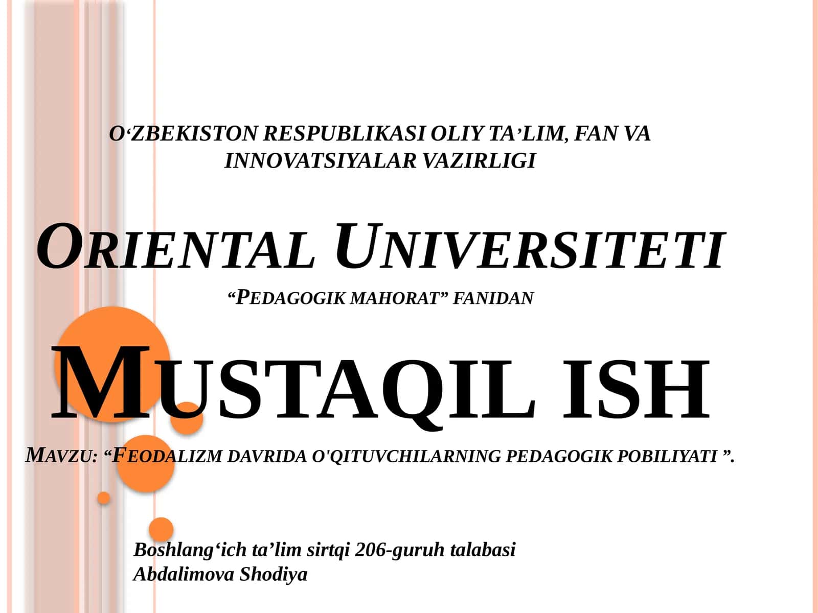 “Feodalizmdavrida o‘qituvchilarning pedagogik pobiliyatlari”