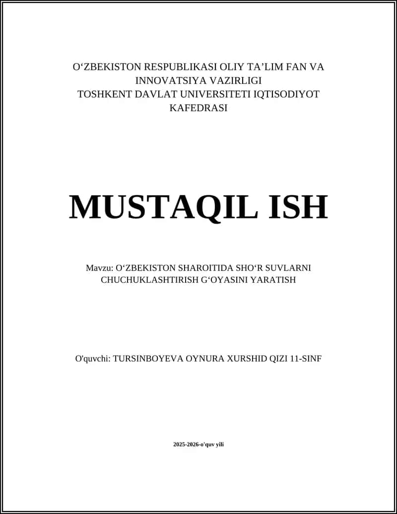 O‘ZBEKISTON SHAROITIDA SHO‘R SUVLARNI CHUCHUKLASHTIRISH GʻOYASINI YARATISH