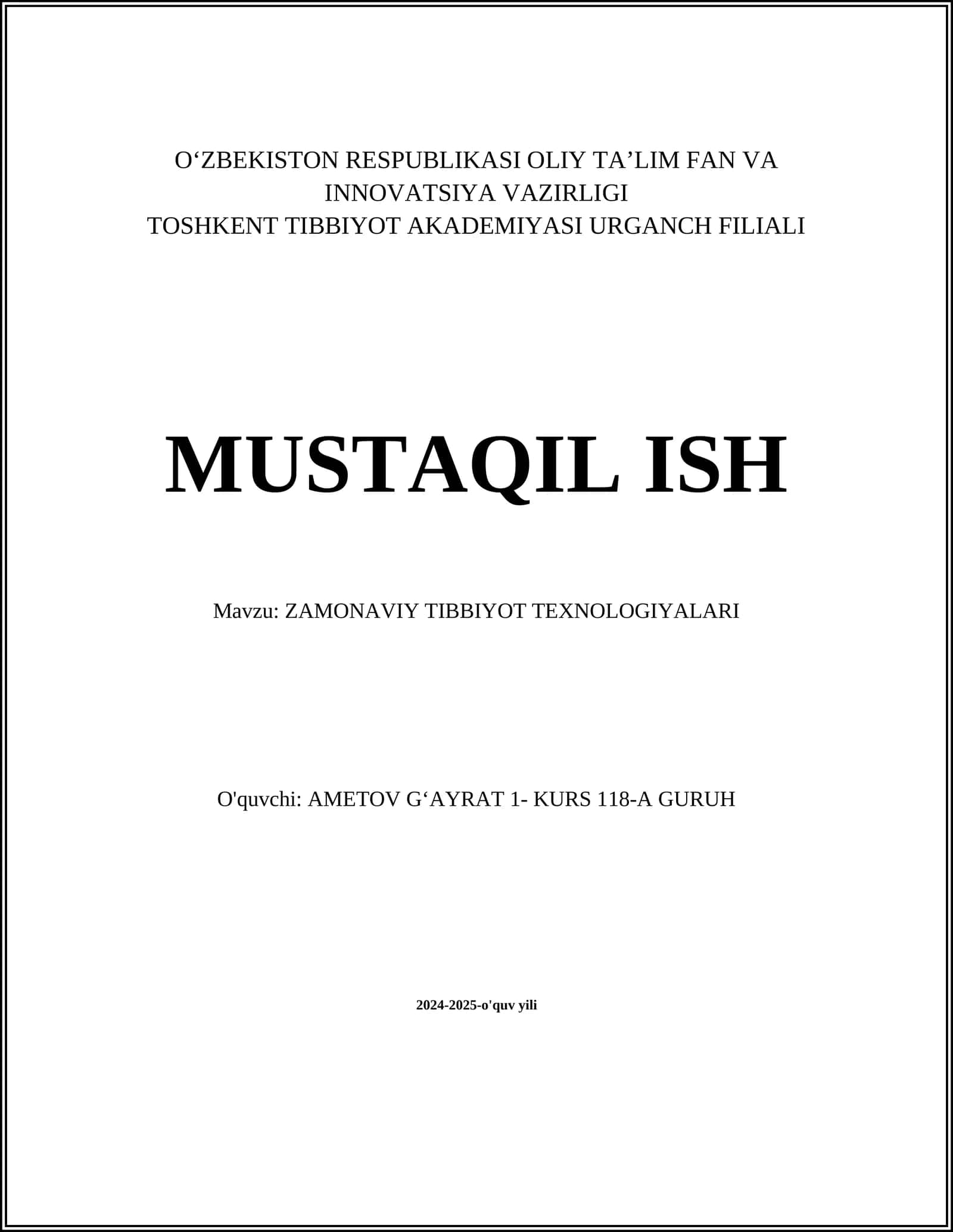 ZAMONAVIY TIBBIYOT TEXNOLOGIYALARI