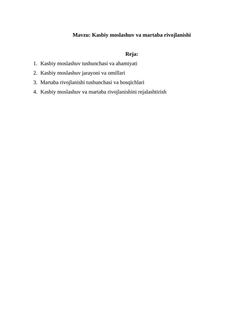 Kasbiy moslashuv va martaba rivojlanishi