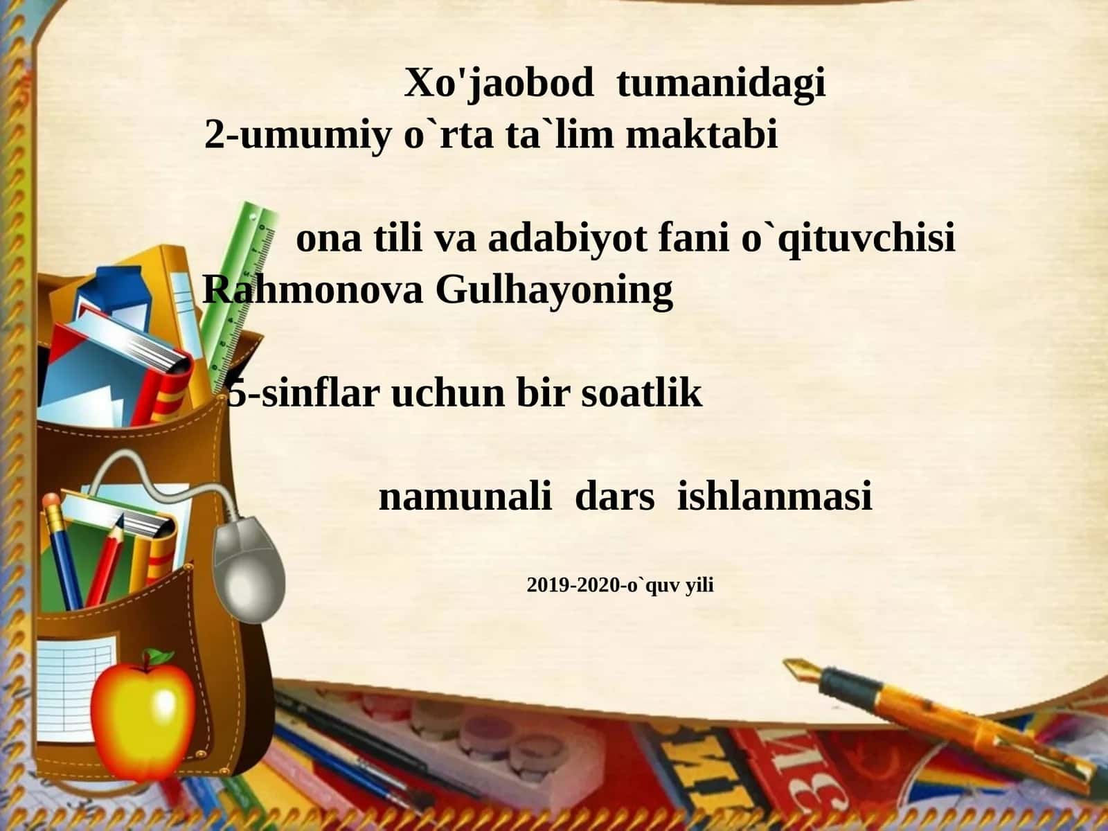 5-sinflar uchun bir soatlik namunali dars ishlashmasi