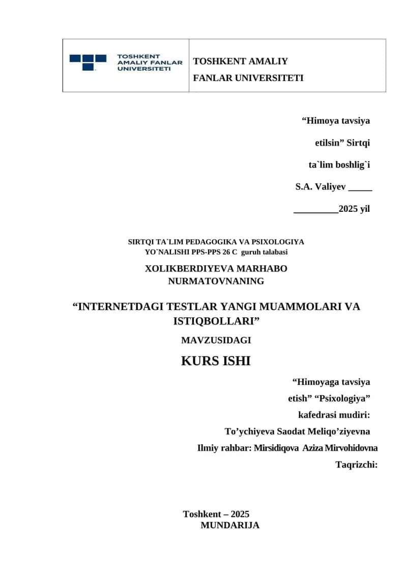INTERNETDAGI TESTLAR YANGI MUAMMOLARI VA ISTIQBOLLARI
