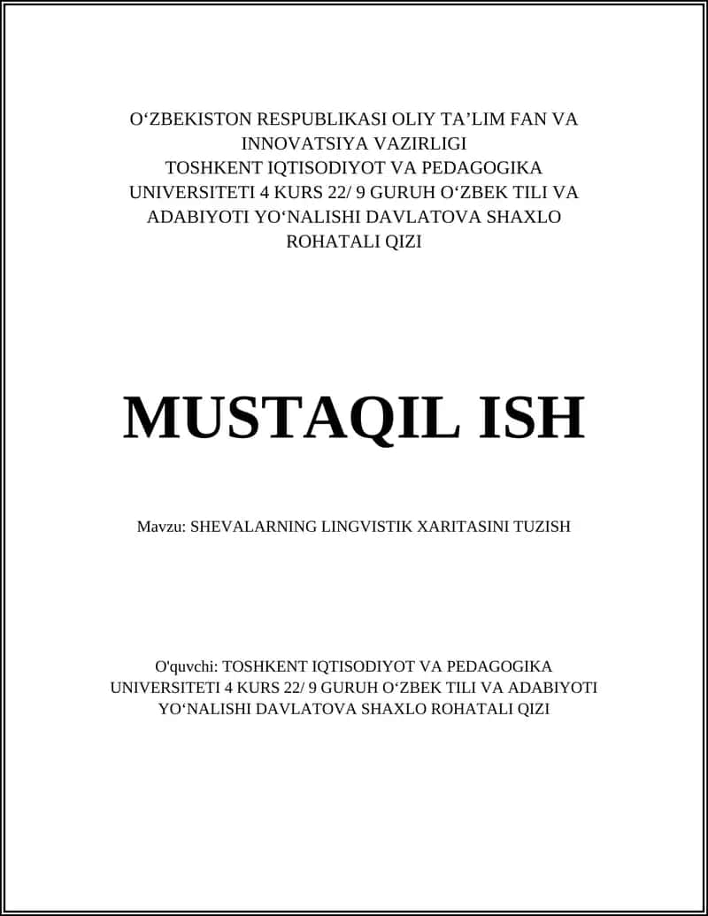 SHEVALARNING LINGVISTIK XARITASINI TUZISH