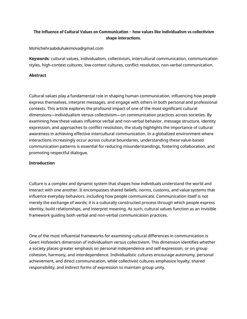 The Influence of Cultural Values on Communication