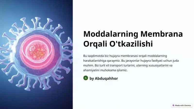 Moddalarning Membrana Orqali O'tkazilishi