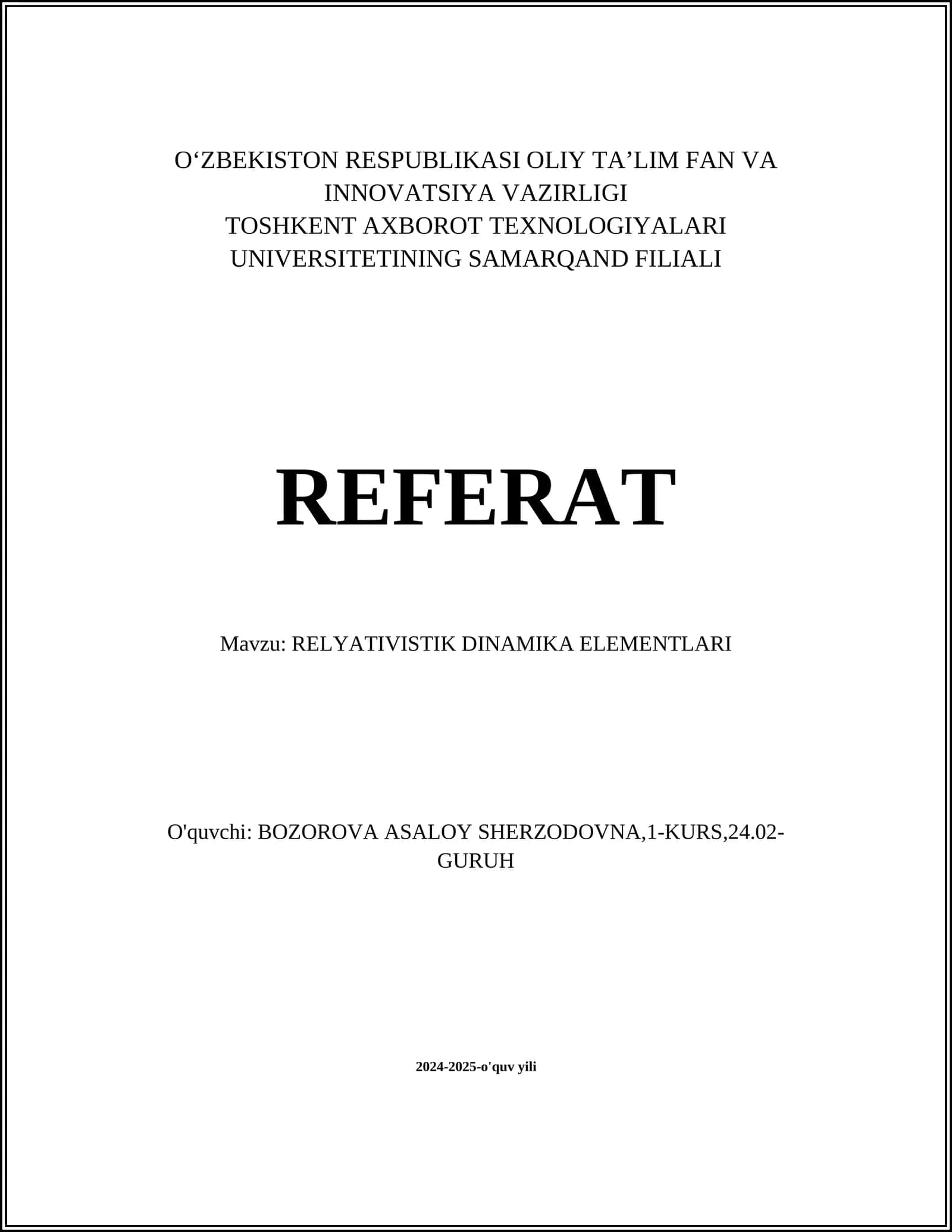 RELYATIVISTIK DINAMIKA ELEMENTLARI
