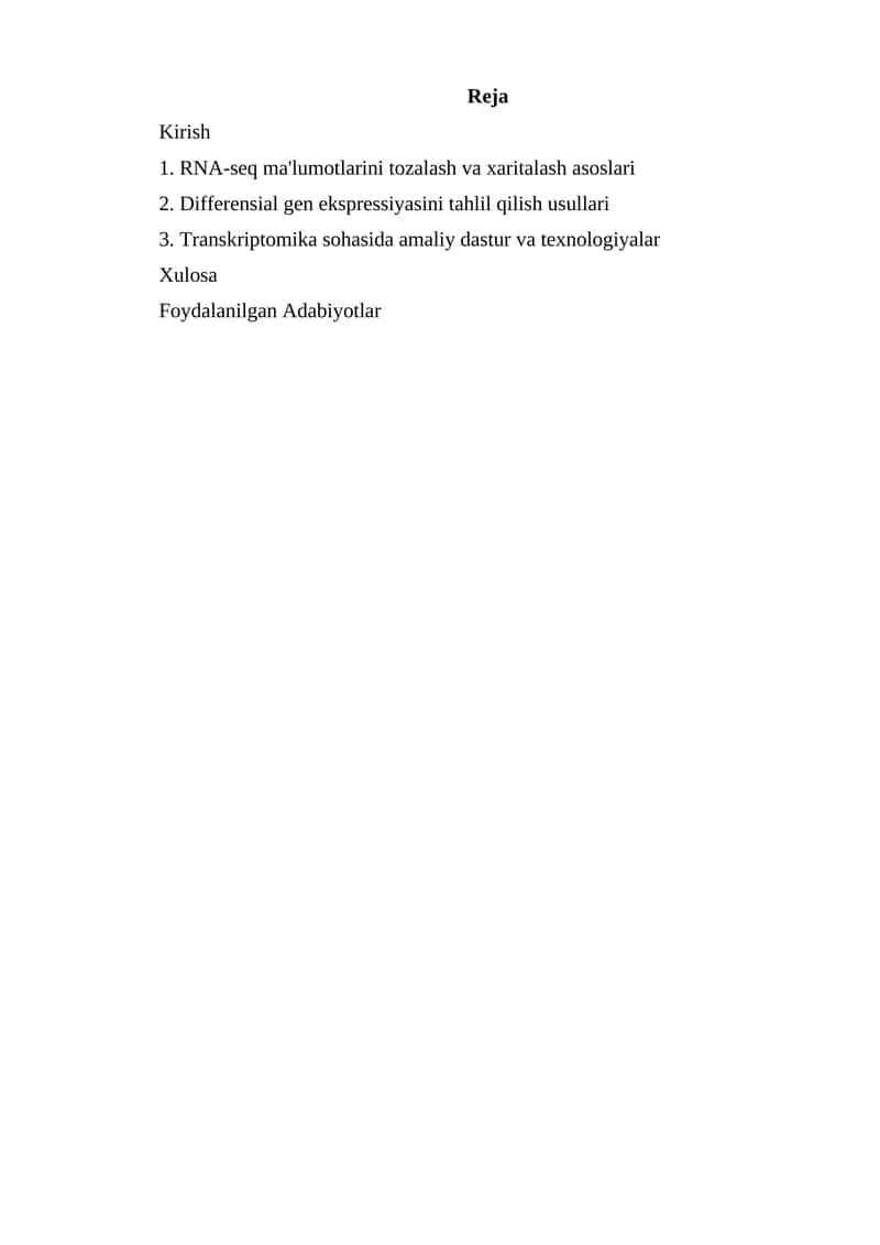 Transkriptomika va RNA-seq Texnologiyasi