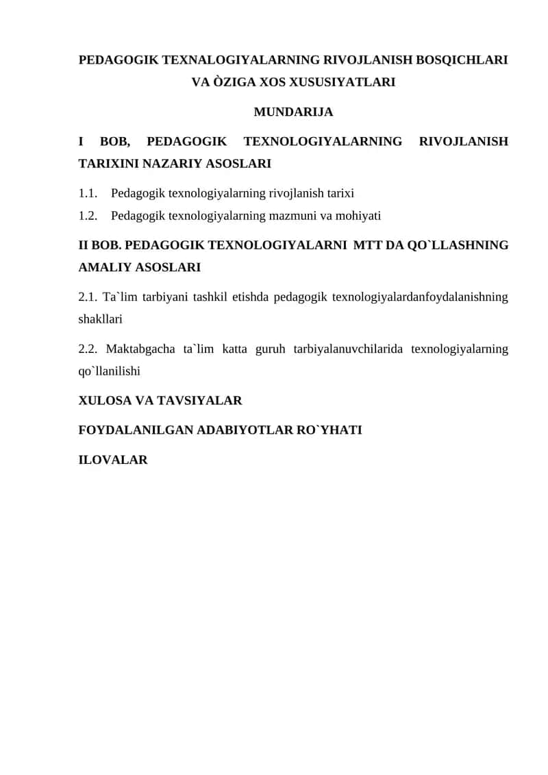 PEDAGOGIK TEXNALOGIYALARNING RIVOJLANISH BOSQICHLARI VA ÒZIGA XOS XUSUSIYATLARI