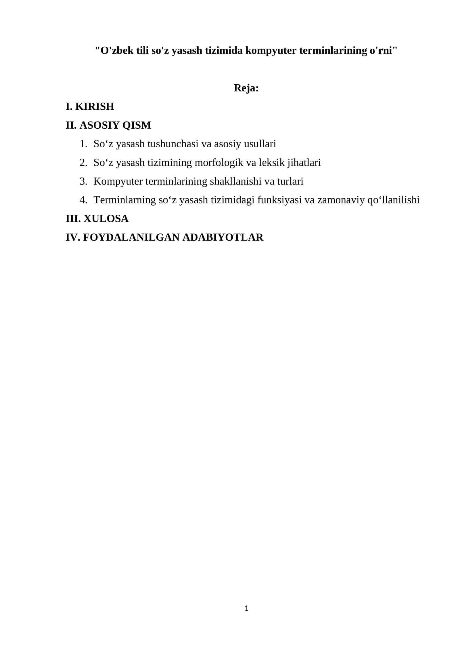 O'zbek tili so'z yasash tizimida kompyuter terminlarining o'rni