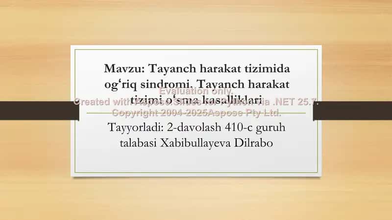Tayanch harakat tizimida og‘riq sindromi