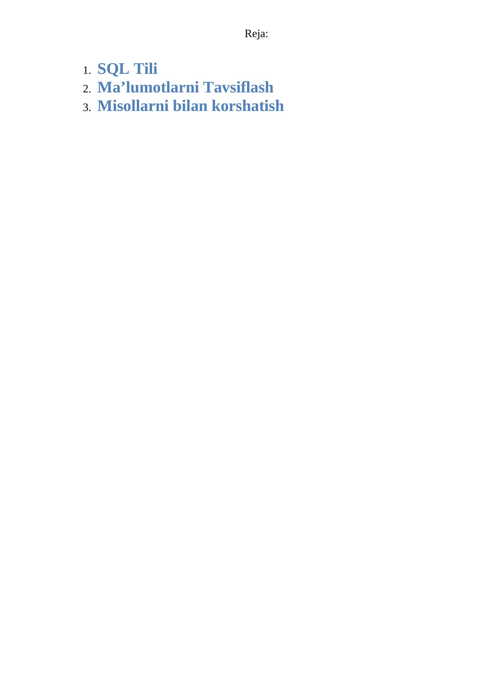 SQL Tilida Ma'lumotlarni Tavsiflash