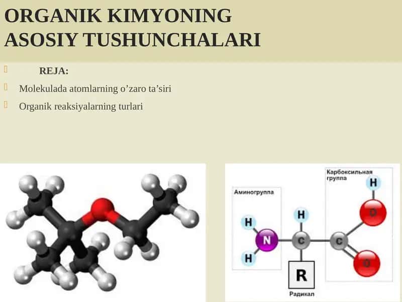 ORGANIK KIMYONINGASOSIY TUSHUNCHALARI