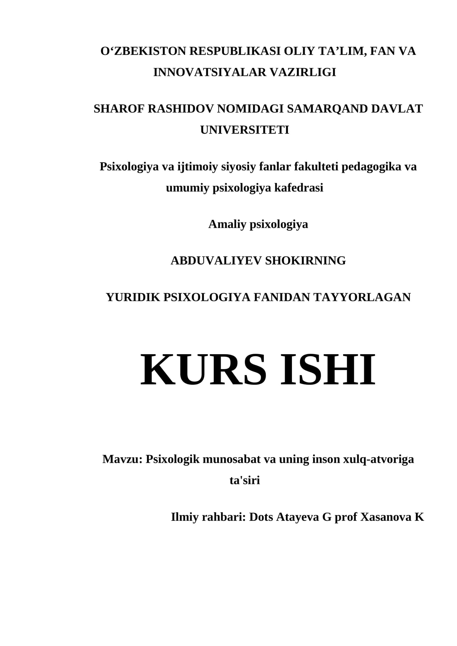 Psixologik munosabat va uning inson xulq-atvoriga ta'siri