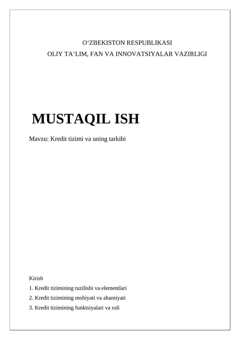 Kredit tizimi va uning tarkibi