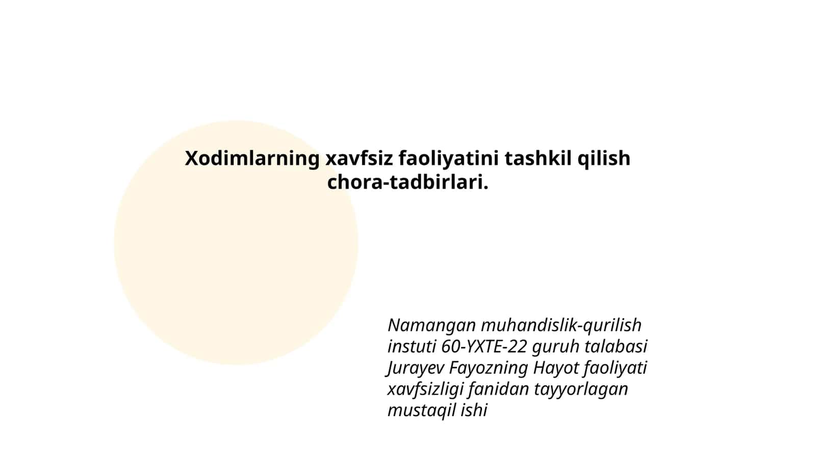 Hayot faoliyati xavfsizligi fanidan tayyorlagan mustaqil ish