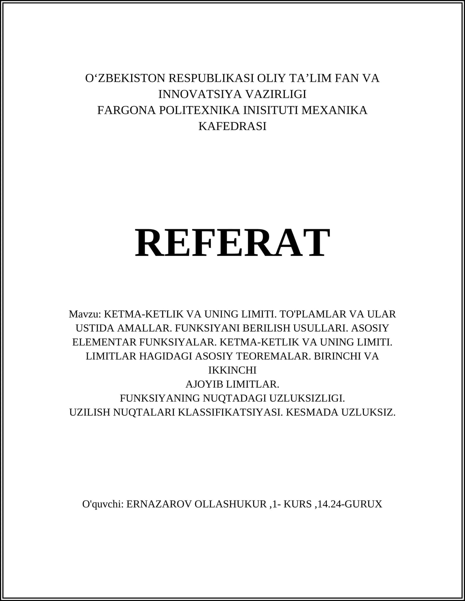 KETMA-KETLIK VA UNING LIMITI