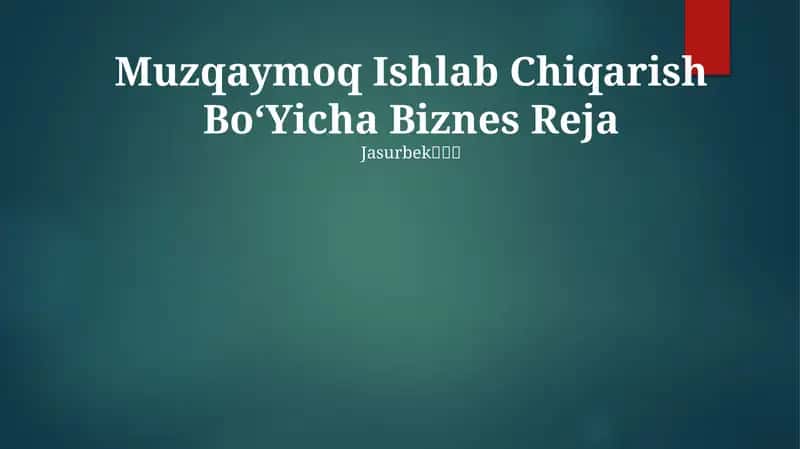 Muzqaymoq Ishlab Chiqarish BoʻYicha Biznes Reja