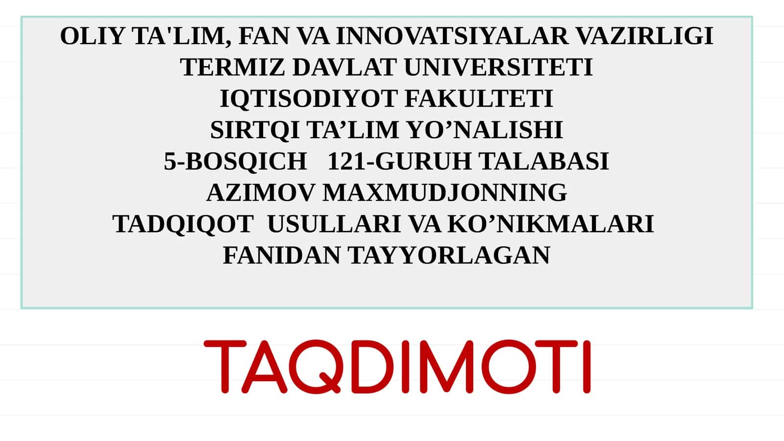 Tadqiqot Usullari va Ko'nikmalar