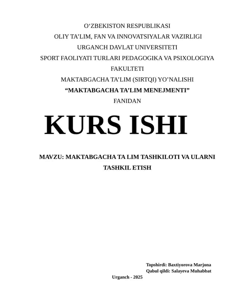 MAKTABGACHA TA’LIM MENEJMENTI