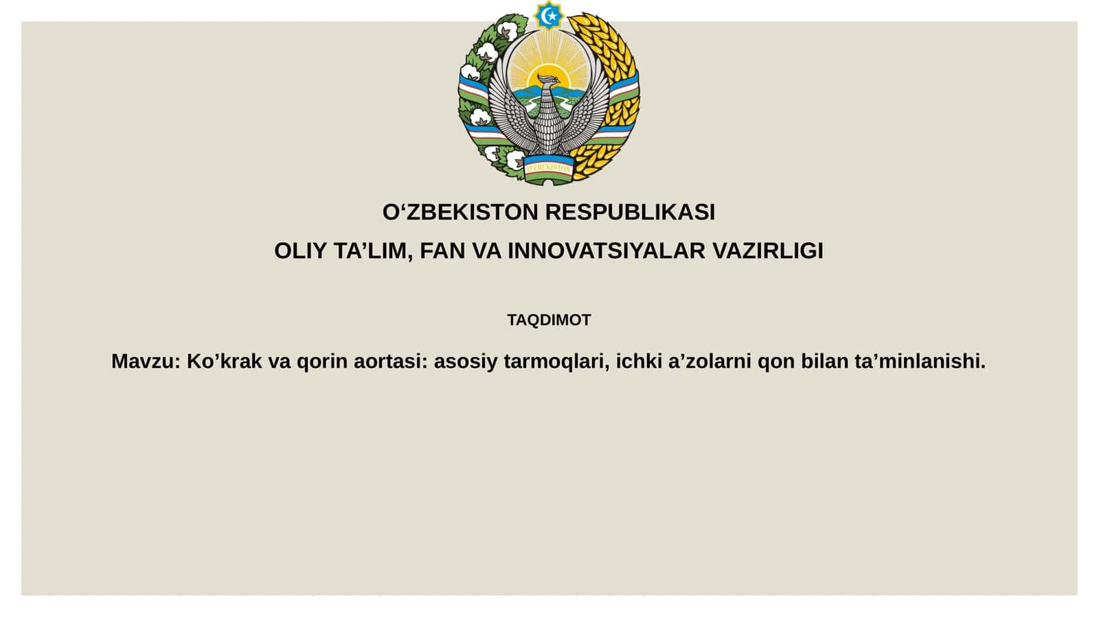 Ko’krak va qorin aortasinin asosiy tarmoqlari