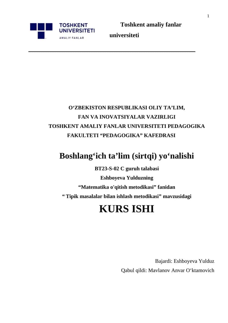 Tipik masalalar bilan ishlash metodikasi