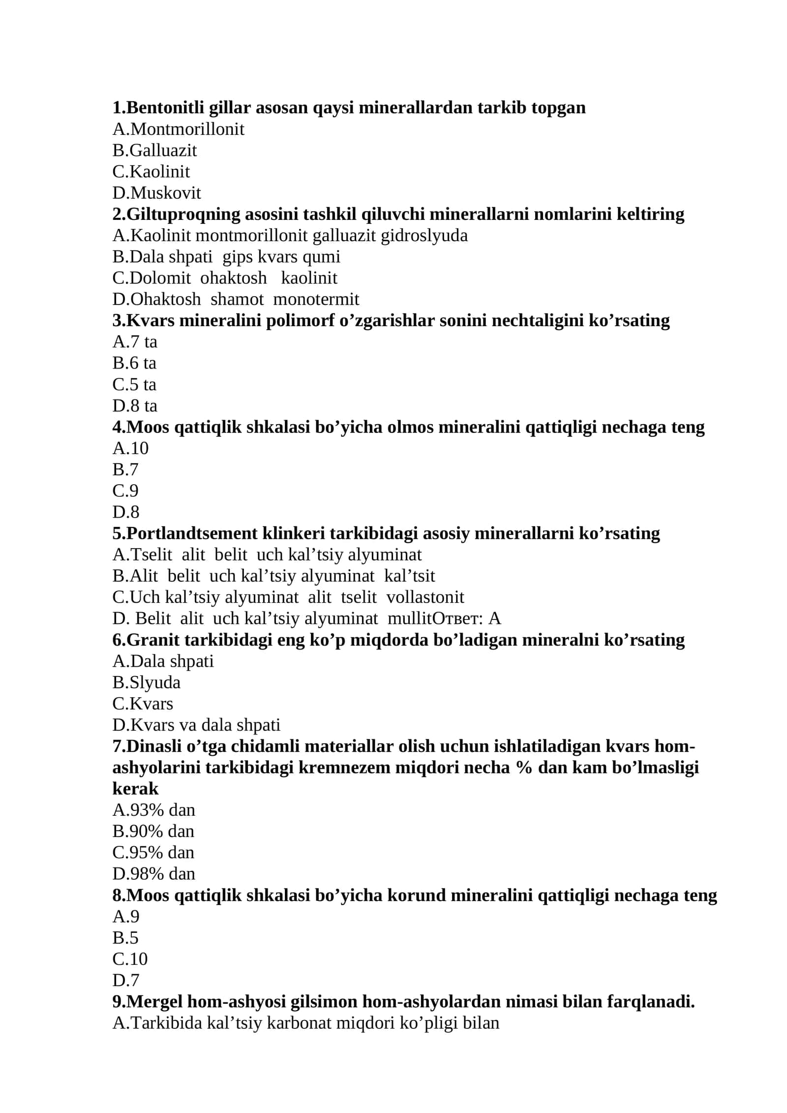 mineralogiya 100 ta test