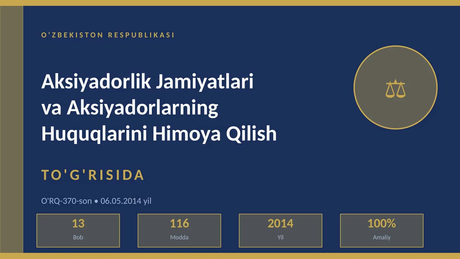 Aksiyadorlik Jamiyatlari va Aksiyadorlarning Huquqlarini Himoya Qilish TO'G'RISIDA