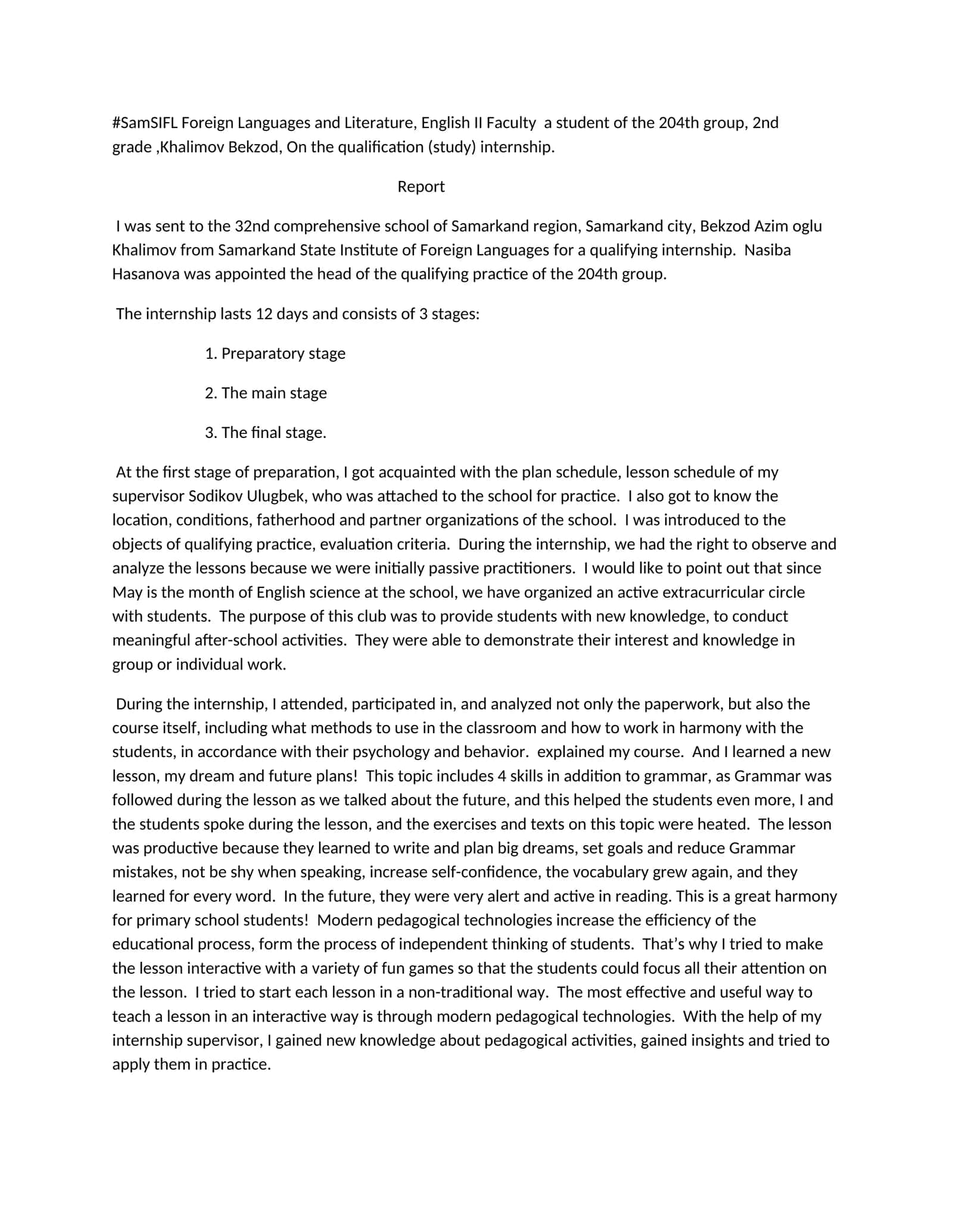 Qualifying Internship at 32nd Comprehensive School