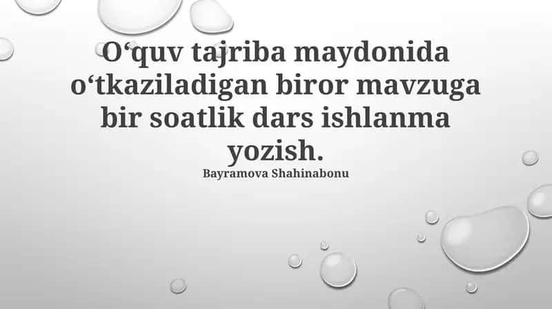 Biror Mavzu uchun Bir soatlik Dars Ishlanma