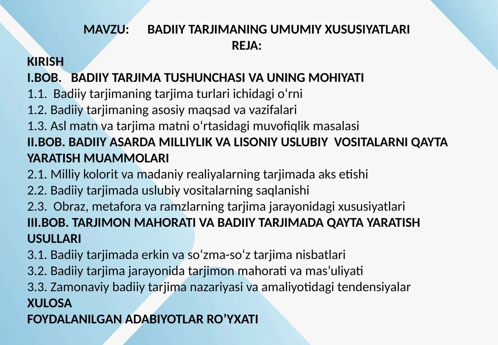 Badiiy tarjimaning umumiy xususiyatlari
