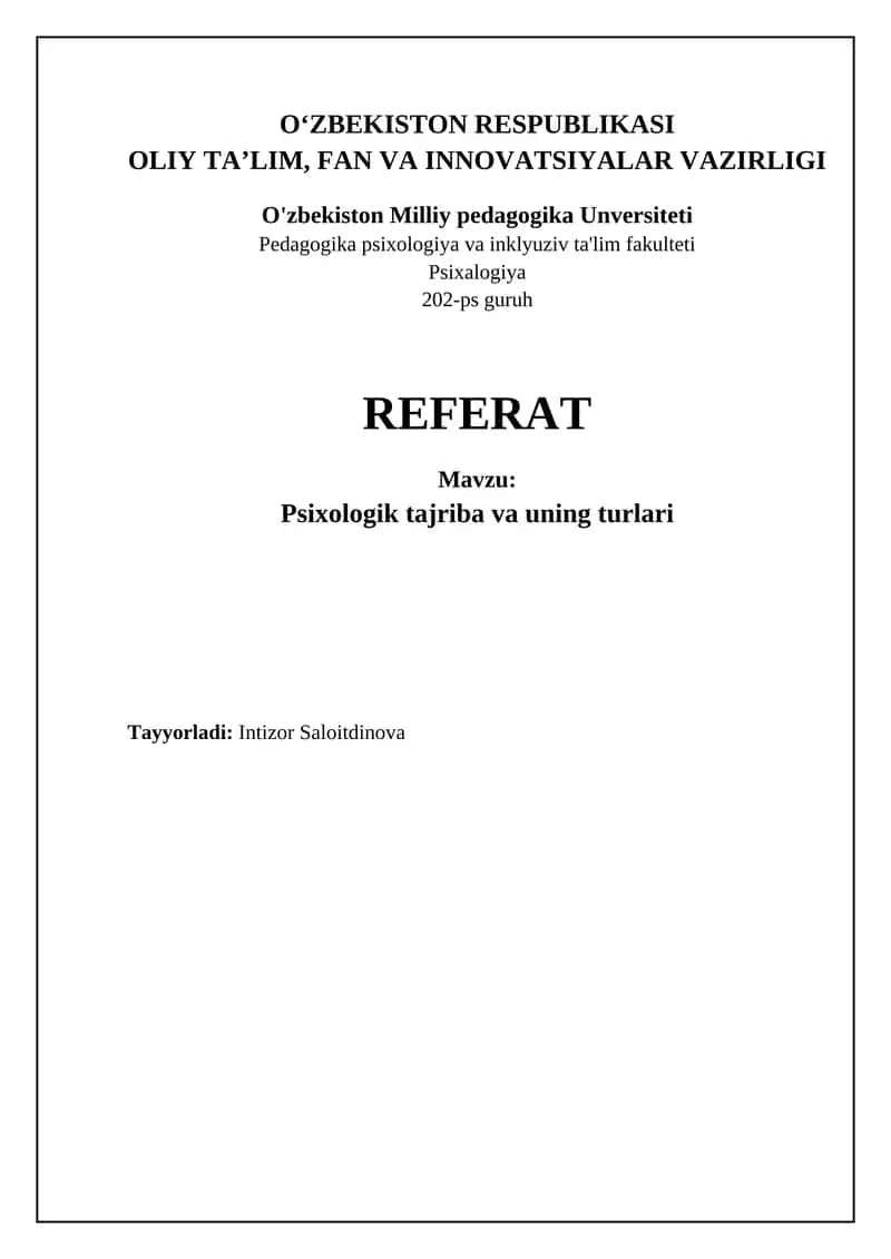 Psixologik tajriba: Asoslar va turlari