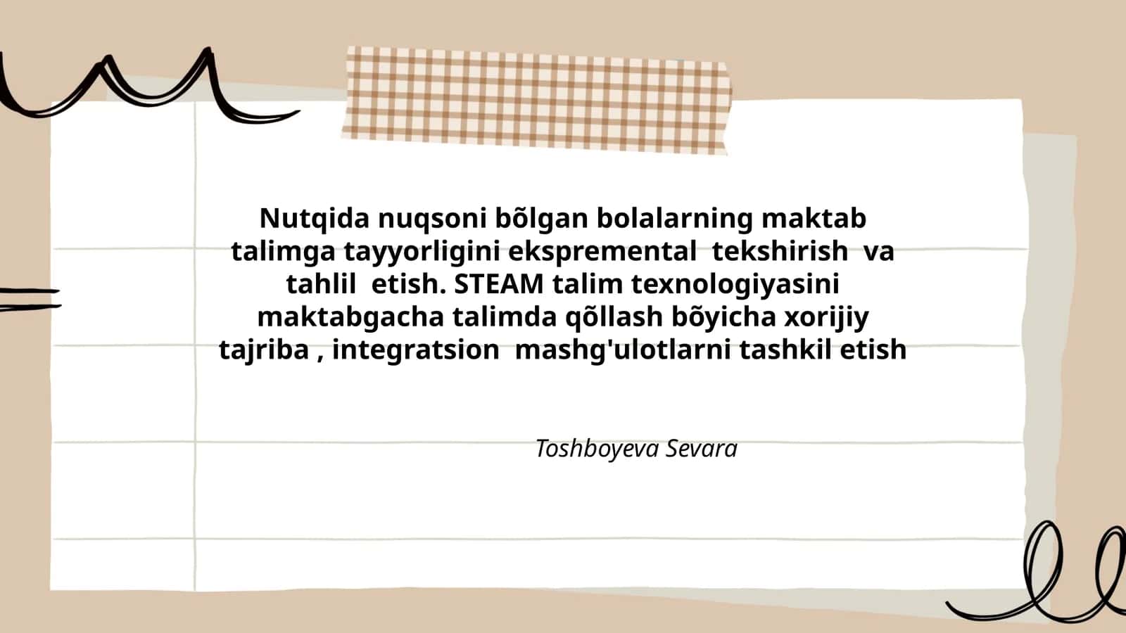 Nutqida nuqsoni bõlgan bolalarning maktab talimga tayyorligini ekspremental tekshirish va tahlil etish