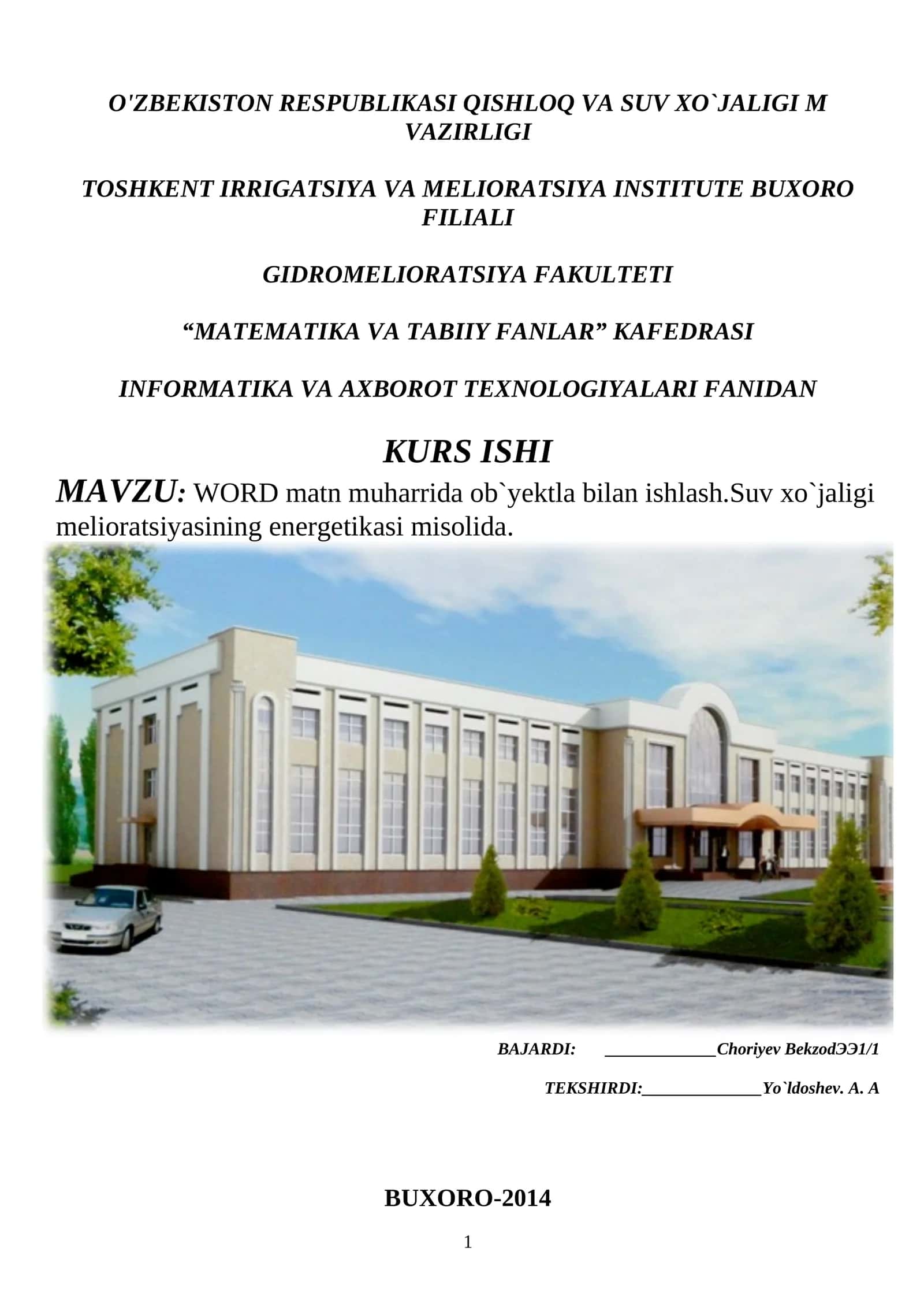 WORD matn muharrida ob`yektla bilan ishlash