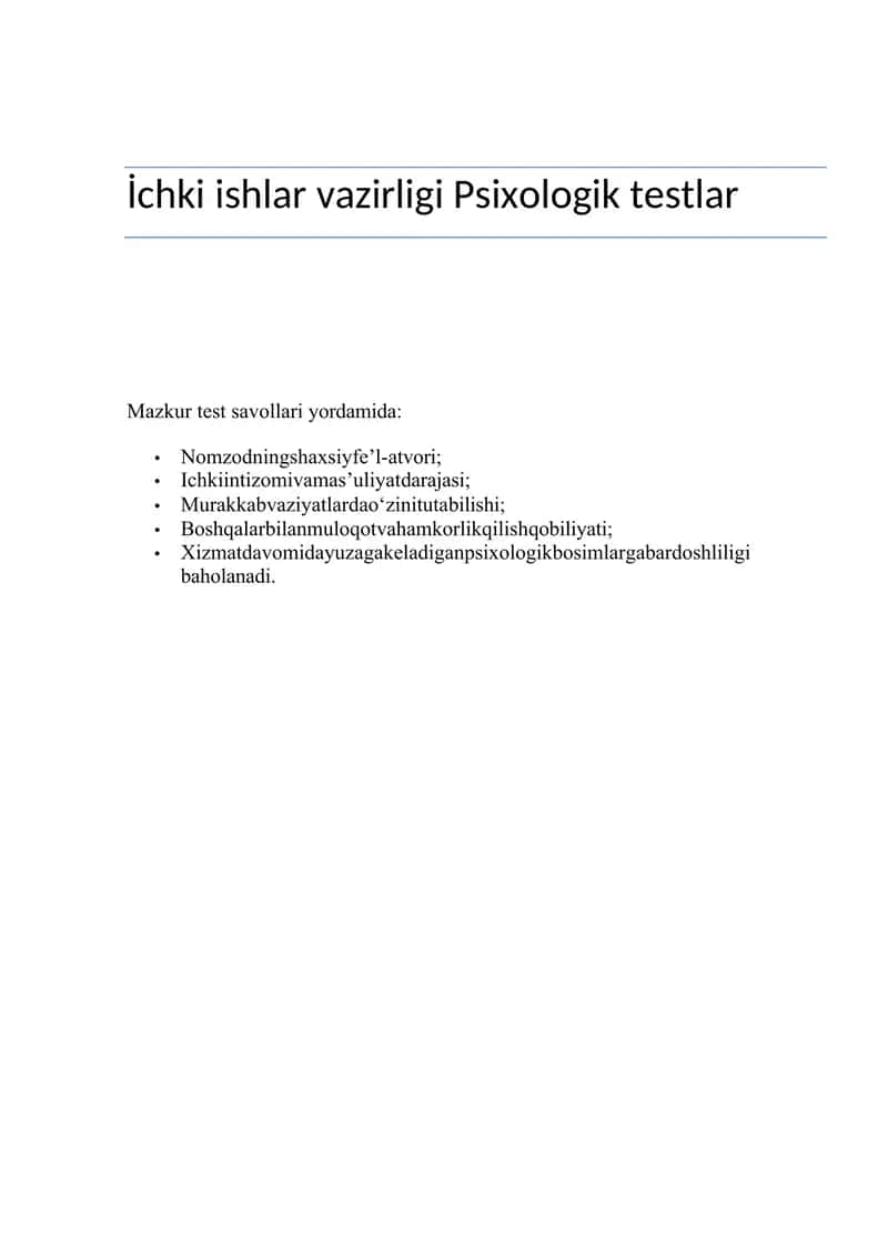 Ichki Ishlar Vazirligi Psixologik savollar