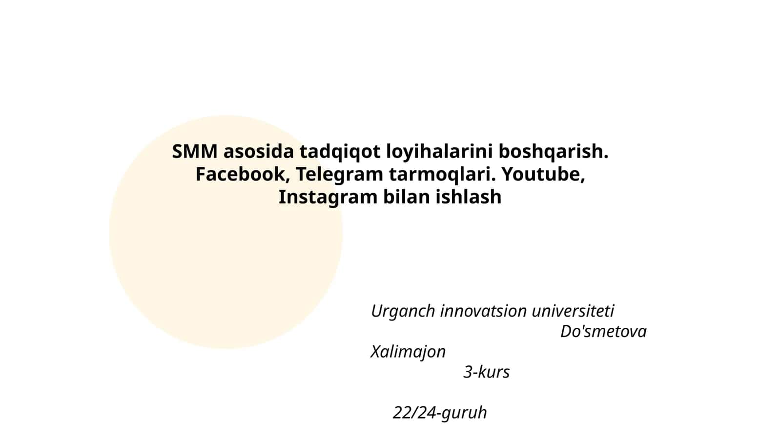 SMM asosida tadqiqot loyihalarini boshqarish