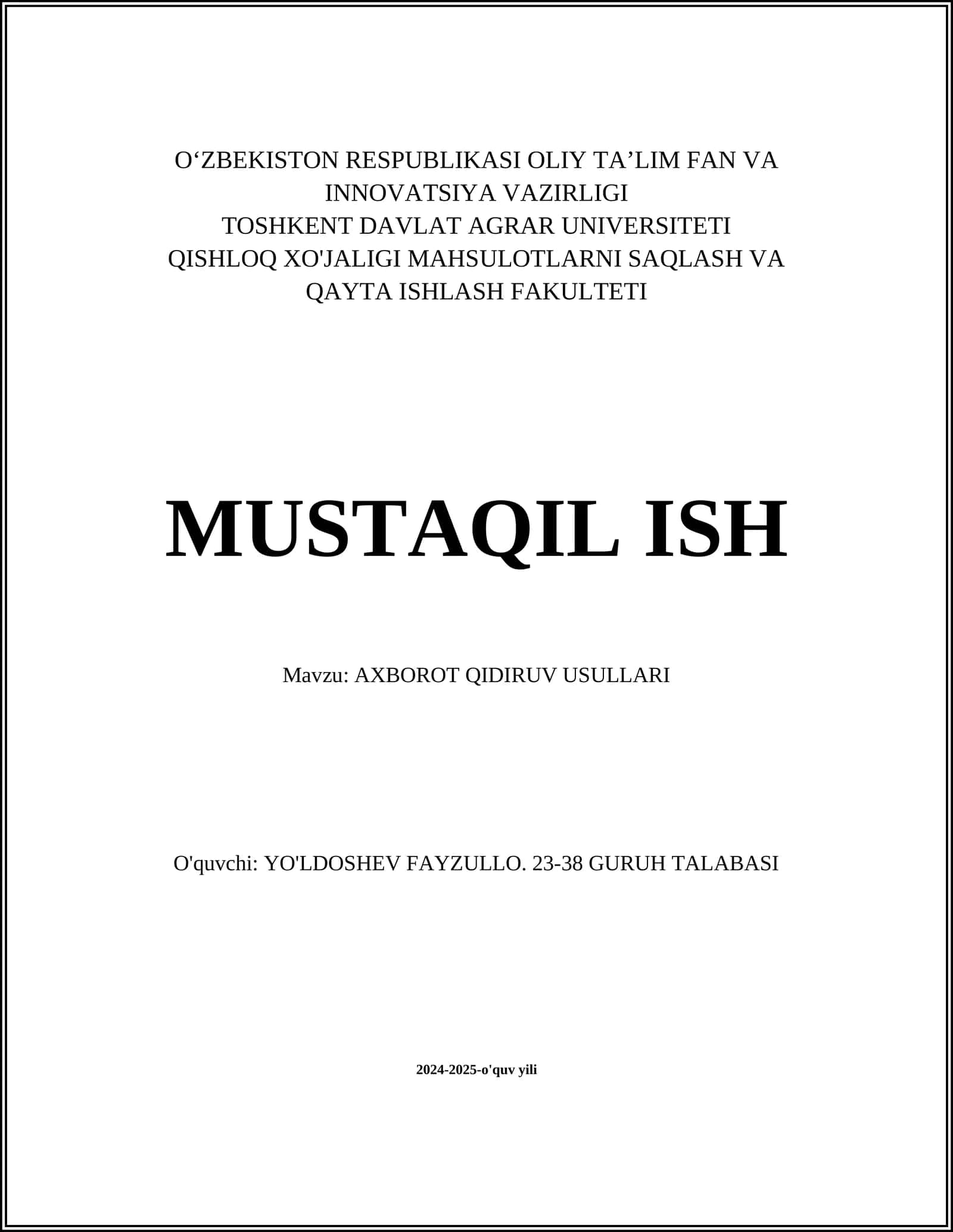 AXBOROT QIDIRUV USULLARI
