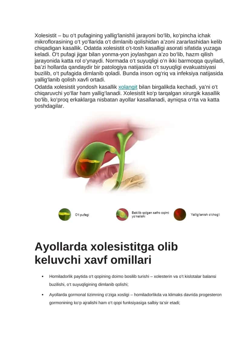 Xolesistit va uning belgilari