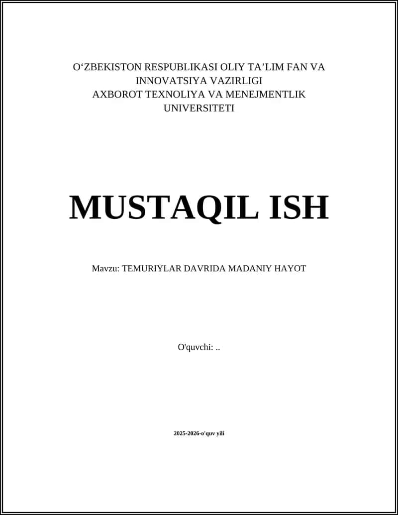 Temuriylar Davrida Madaniy Hayot