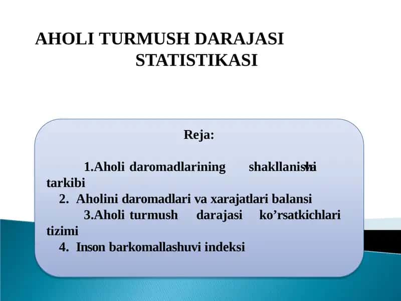 AHOLI TURMUSH DARAJASI STATISTIKASI