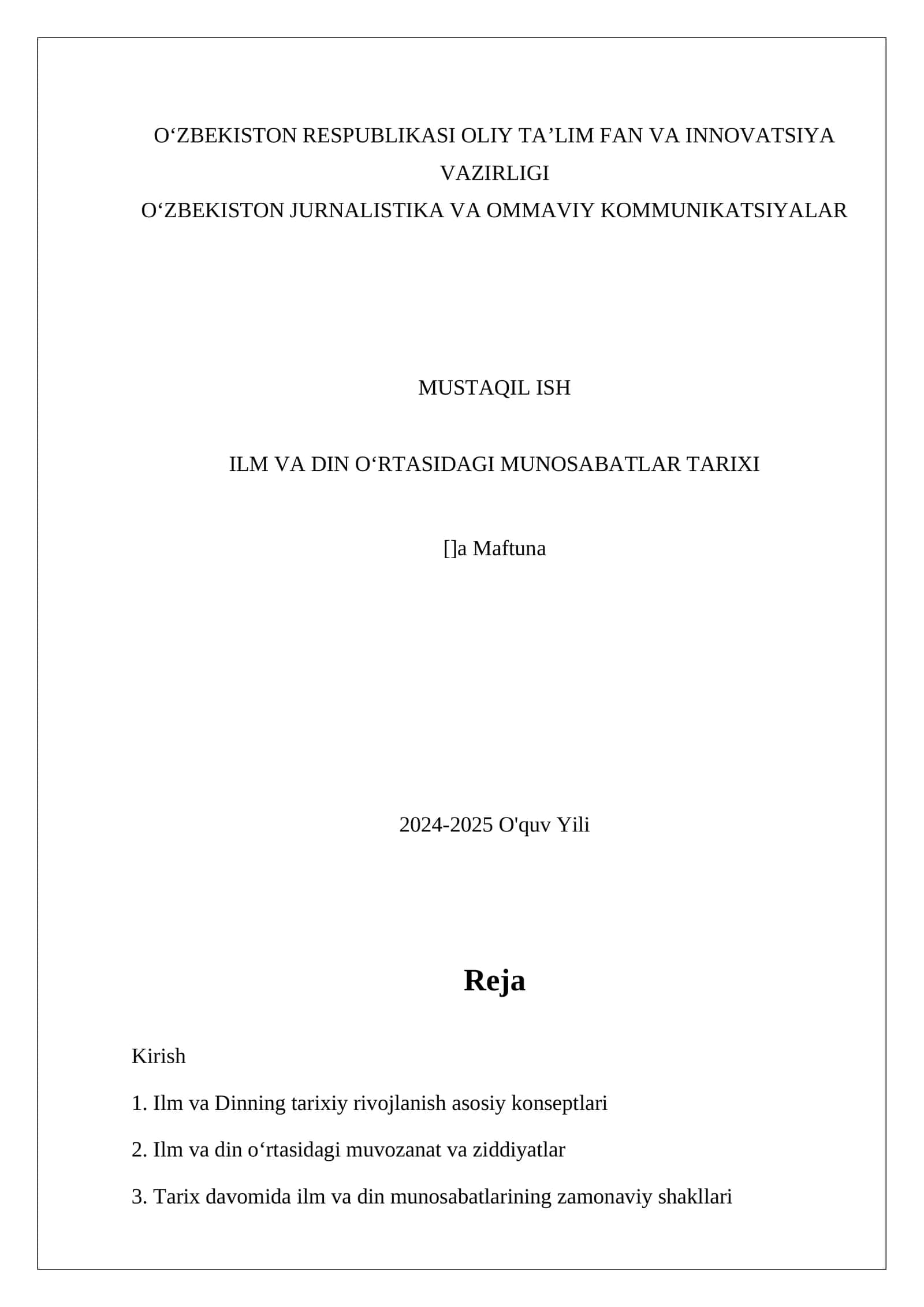 Ilm va Dinning Tarixiy Rivojlanish Asosiy Konseptlari