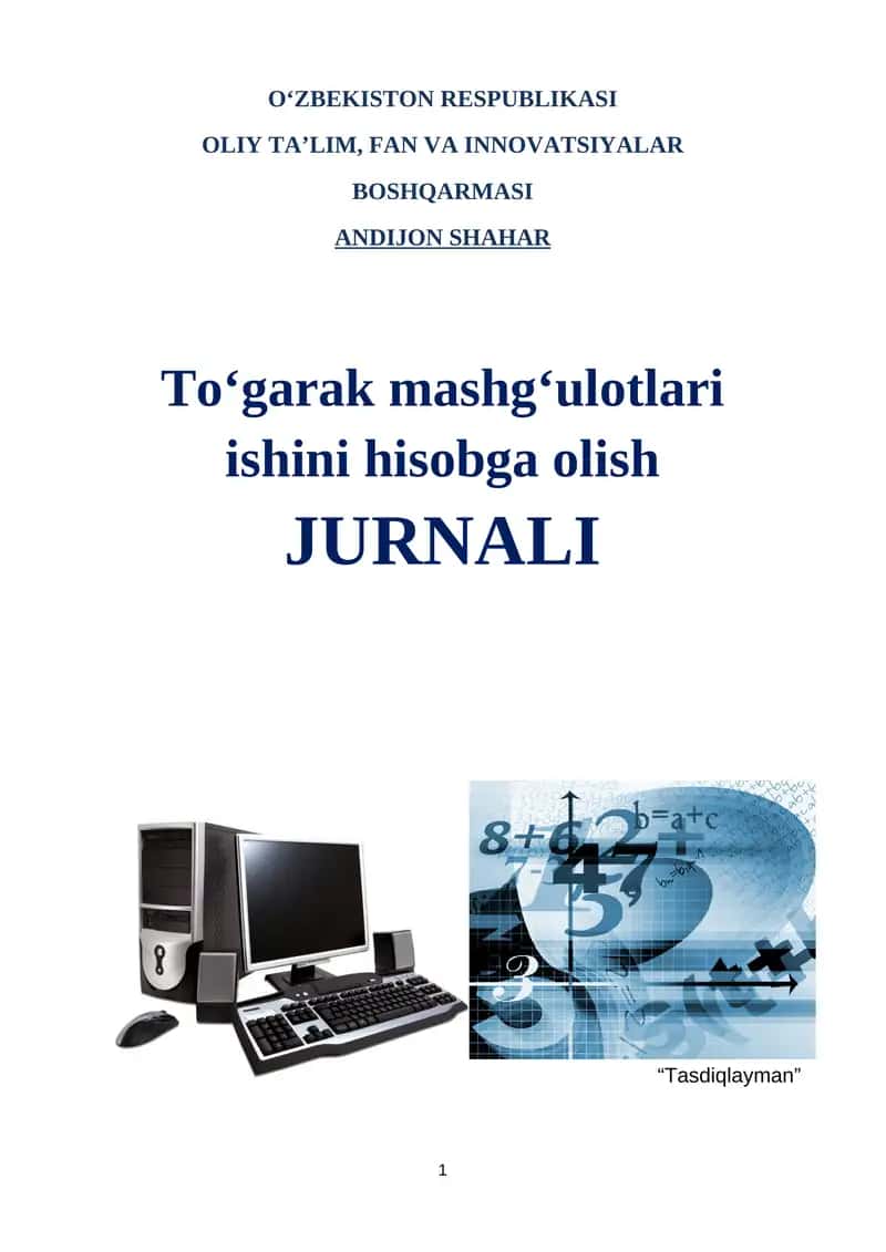To‘garak mashg‘ulotlari ishini hisobga olish JURNALI