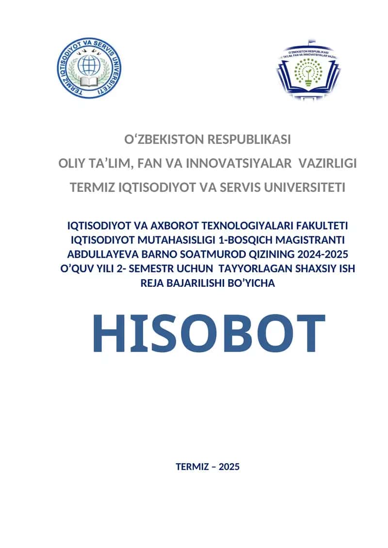 2024-2025 O'quv Yili 2-Semestr Shaxsiy Ish Reja Bajilishi